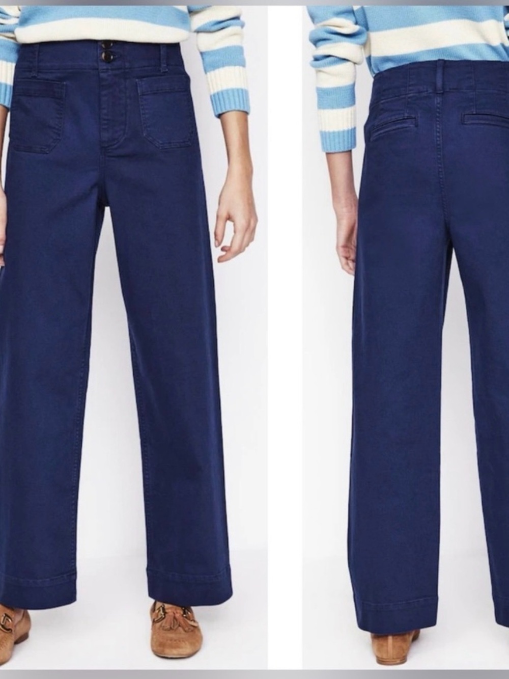 Boden Primrose Patch Pocket Wide Leg Trousers Pants Ankle Blue Women’s Size 10